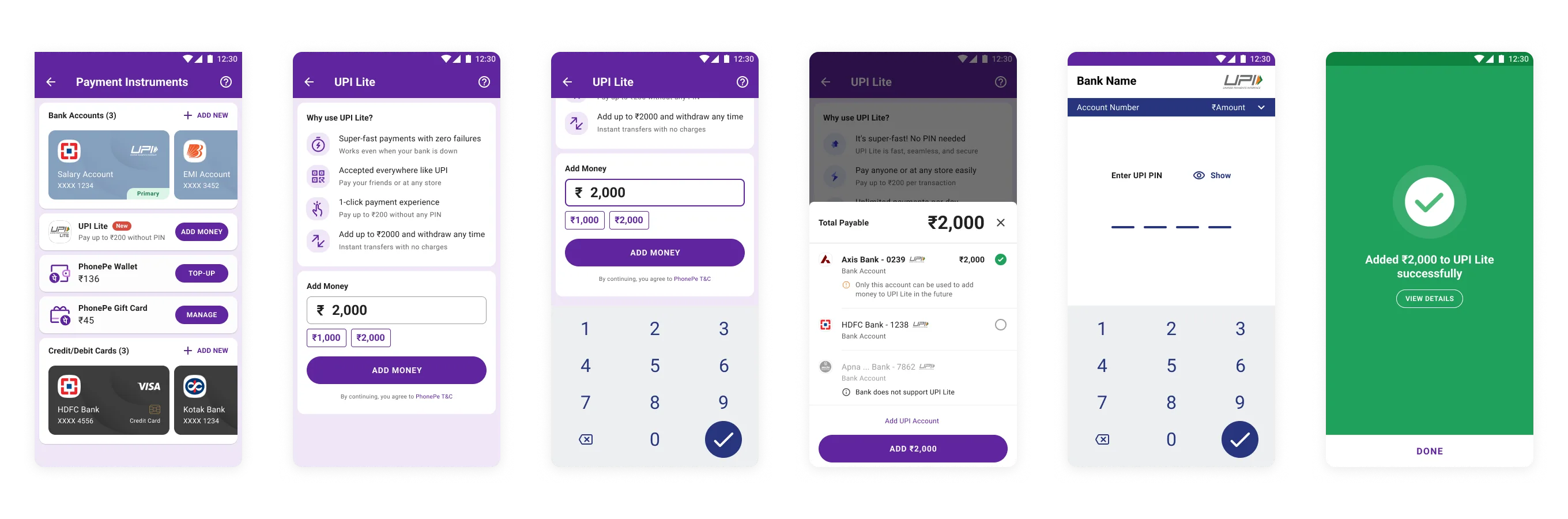 First run: enable, top up to ₹2,000 from a linked account, authorise once with the UPI PIN. No extra KYC.